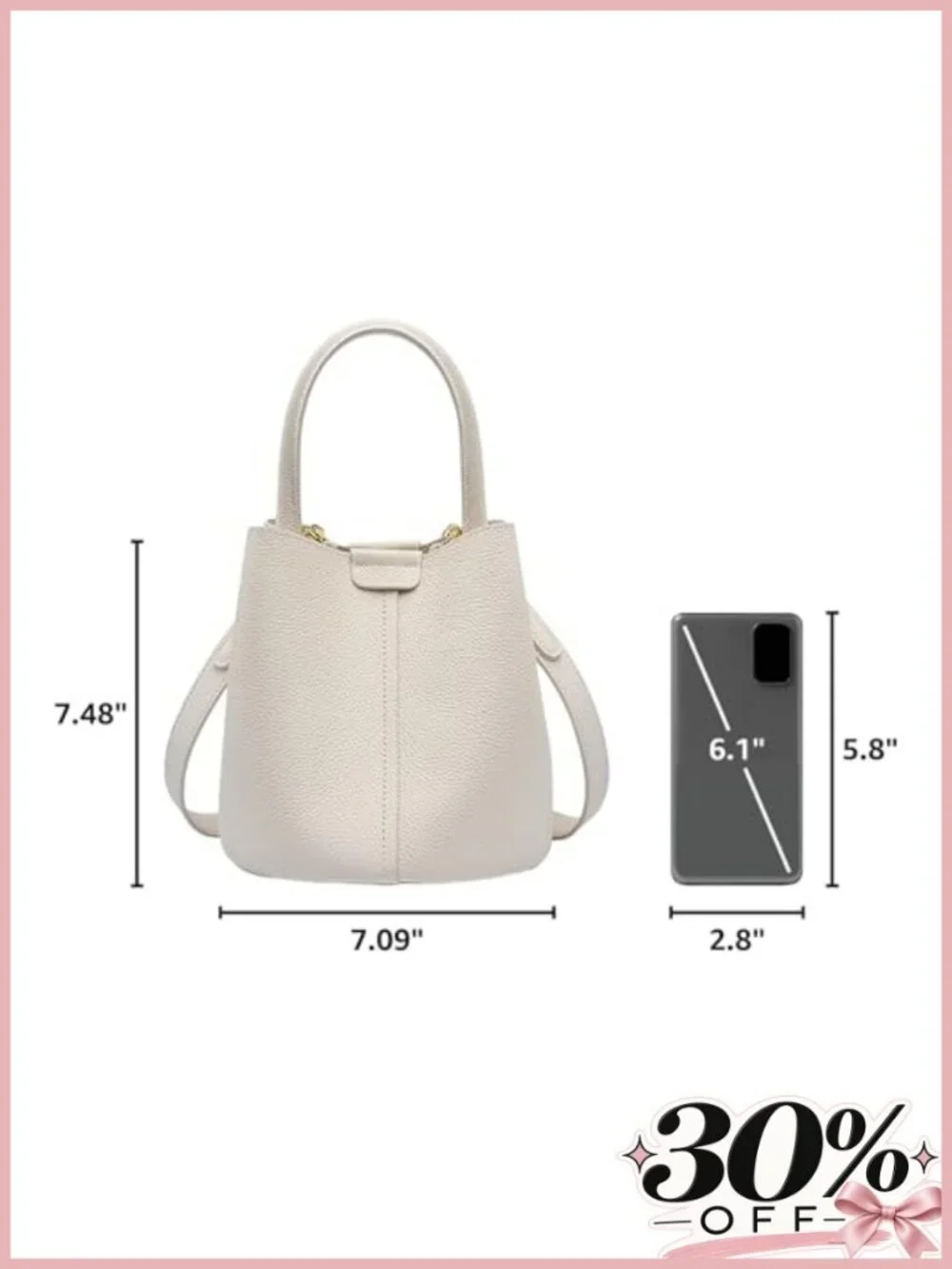 Genuine Leather Bucket Bag 3-in-1 Crossbody Shoulder Top Handle Purse